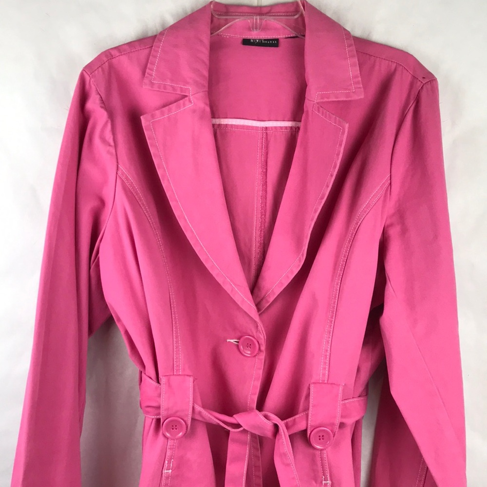EUC MixIt Woman cotton trench lightweight Barbiecore Barbie pink layers